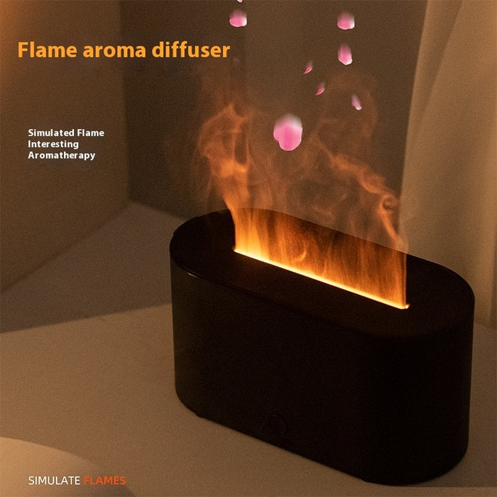 Flame Aroma Diffuser with Simulated Fire Effect & Color Light – USB Mini Humidifier, 7 Finishes – Aura & Ash