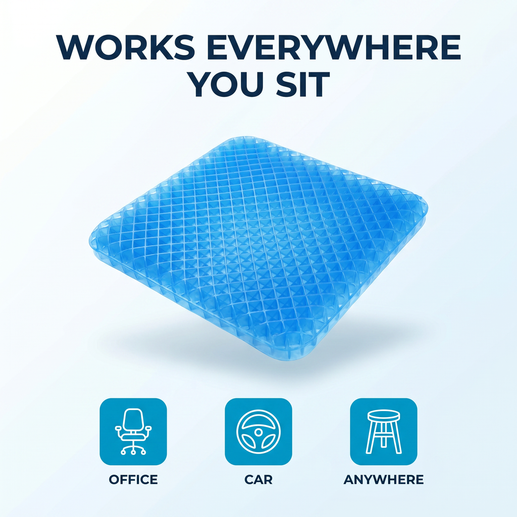 Cooling Gel Seat Cushion with Honeycomb Design – Pressure Relief Office Chair Pad, 33x38cm – Blue –DreamTone