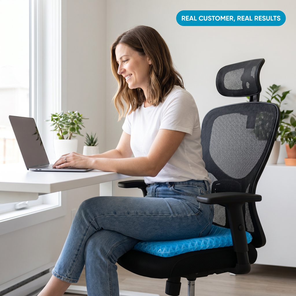 Cooling Gel Seat Cushion with Honeycomb Design – Pressure Relief Office Chair Pad, 33x38cm – Blue –DreamTone