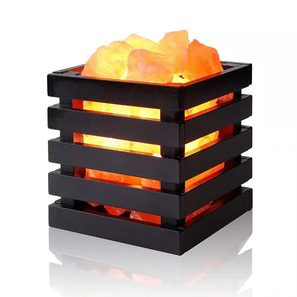 Himalayan Crystal Salt Lamp with Wooden Crate Frame – Warm Ambient LED Light, USB Powered – Black/White – Aura & Ash — alternate view