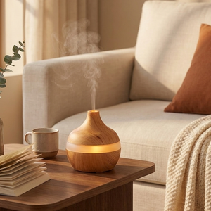 Aroma Diffuser & Humidifier 300ml with Wood Grain Design – Auto Shutoff, LED Light, USB – Aura & Ash