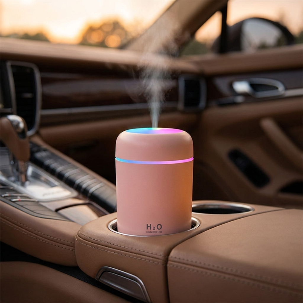 Mini Desk & Car Humidifier 300ml – 2 Spray Modes, 4/6Hr Auto Shutoff, Ambient Light, USB – RestFlow