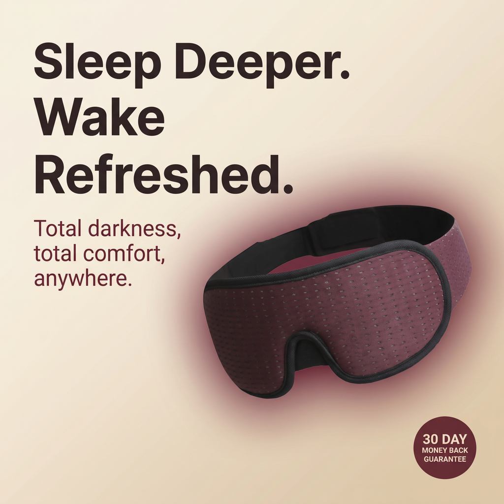 3D Wraparound Sleep Eye Mask with Hollow Eye Cups & Wide Breathable Band – 68cm Strap – DreamTone