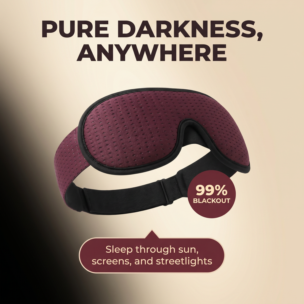 3D Wraparound Sleep Eye Mask with Hollow Eye Cups & Wide Breathable Band – 68cm Strap – DreamTone