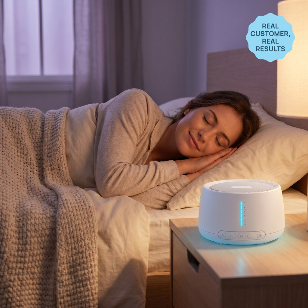 White Noise Machine for Sleep & Relaxation – Multiple Sound Options, Volume Control & Timer – USB Powered – DreamTone