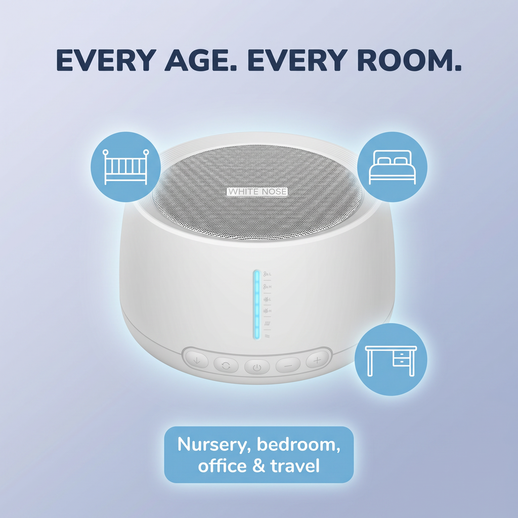 White Noise Machine for Sleep & Relaxation – Multiple Sound Options, Volume Control & Timer – USB Powered – DreamTone
