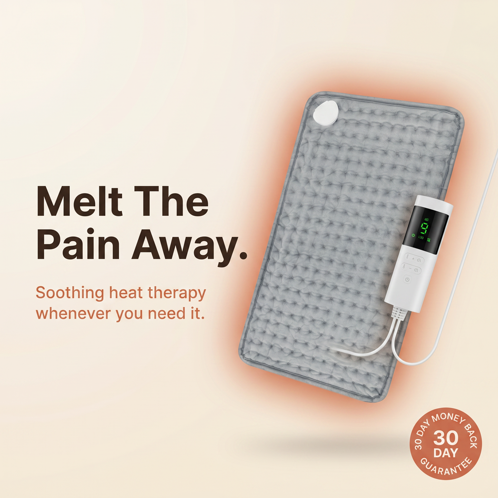 Electric Heating Pad for Back & Shoulder Relief – 10 Heat Settings, 3 Timer Options, Soft Quilted Fabric – HeatWave