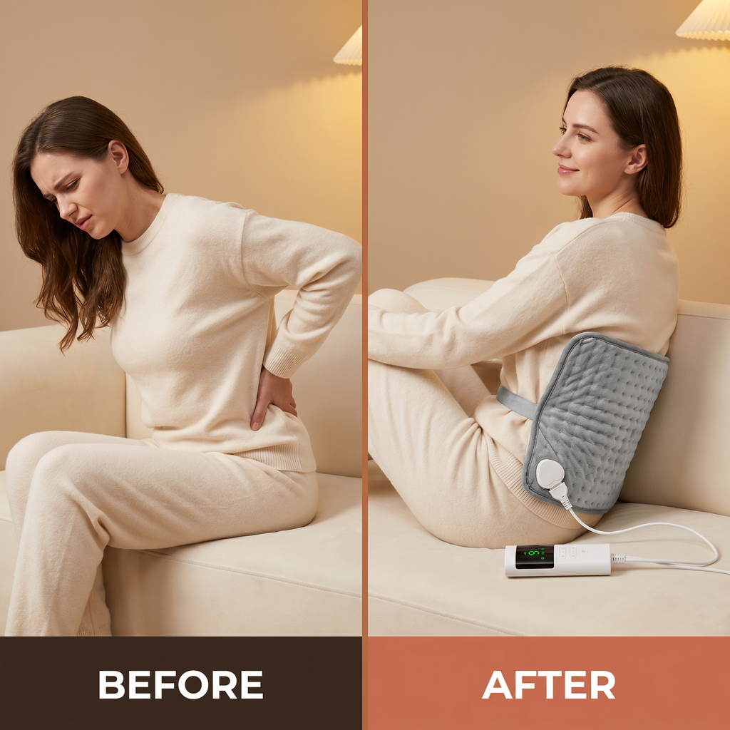 Electric Heating Pad for Back & Shoulder Relief – 10 Heat Settings, 3 Timer Options, Soft Quilted Fabric – HeatWave