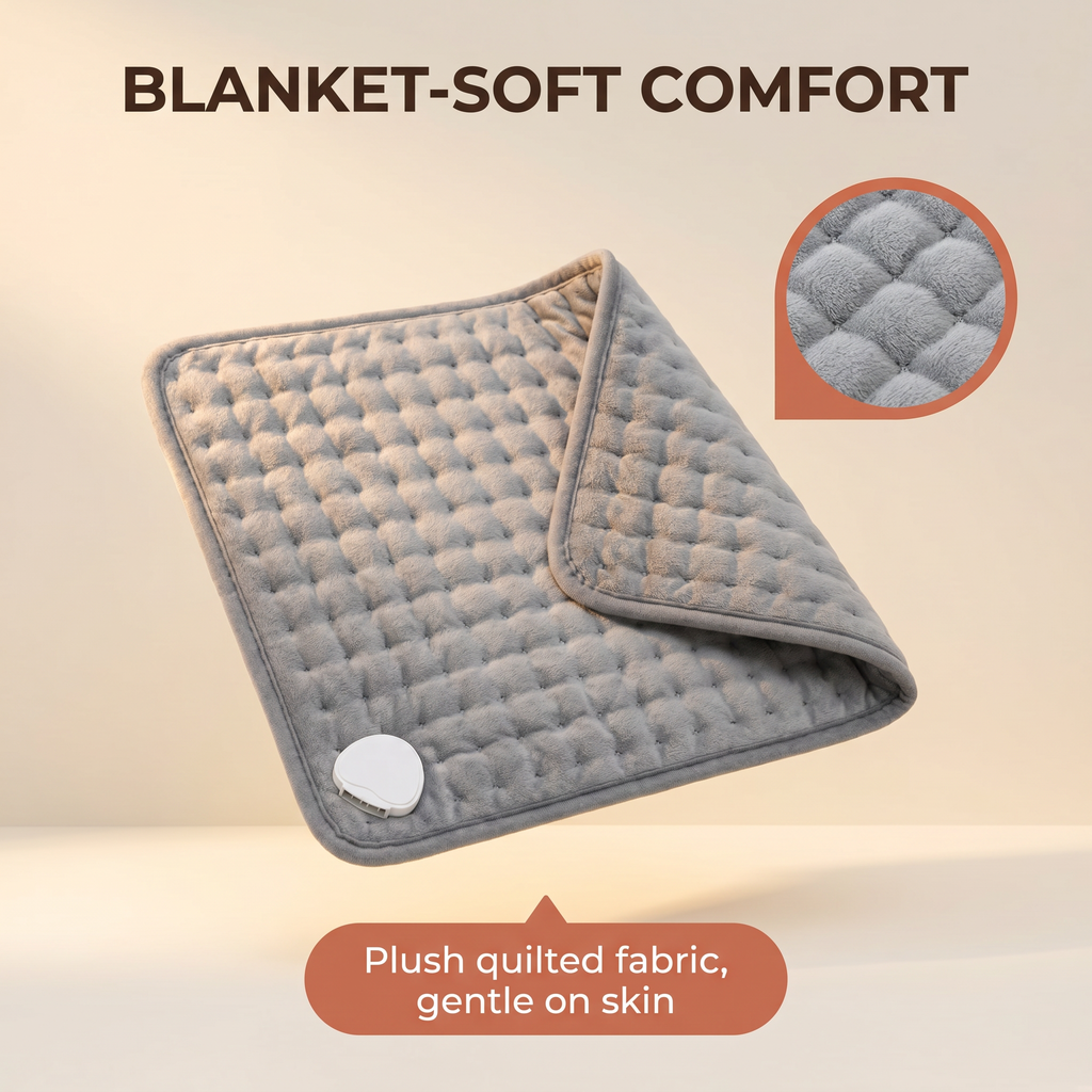 Electric Heating Pad for Back & Shoulder Relief – 10 Heat Settings, 3 Timer Options, Soft Quilted Fabric – HeatWave
