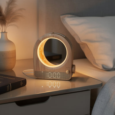 White Noise Sleep Machine with Night Light & Alarm Clock – Moon Glow LED, Wood Grain Design, USB – DreamTone