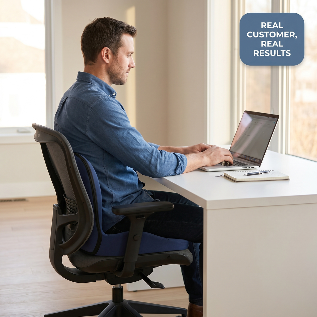 Memory Foam Chair Cushion with Lumbar Back Support – Non-Slip Office Seat Pad, 47x27cm – DreamTone