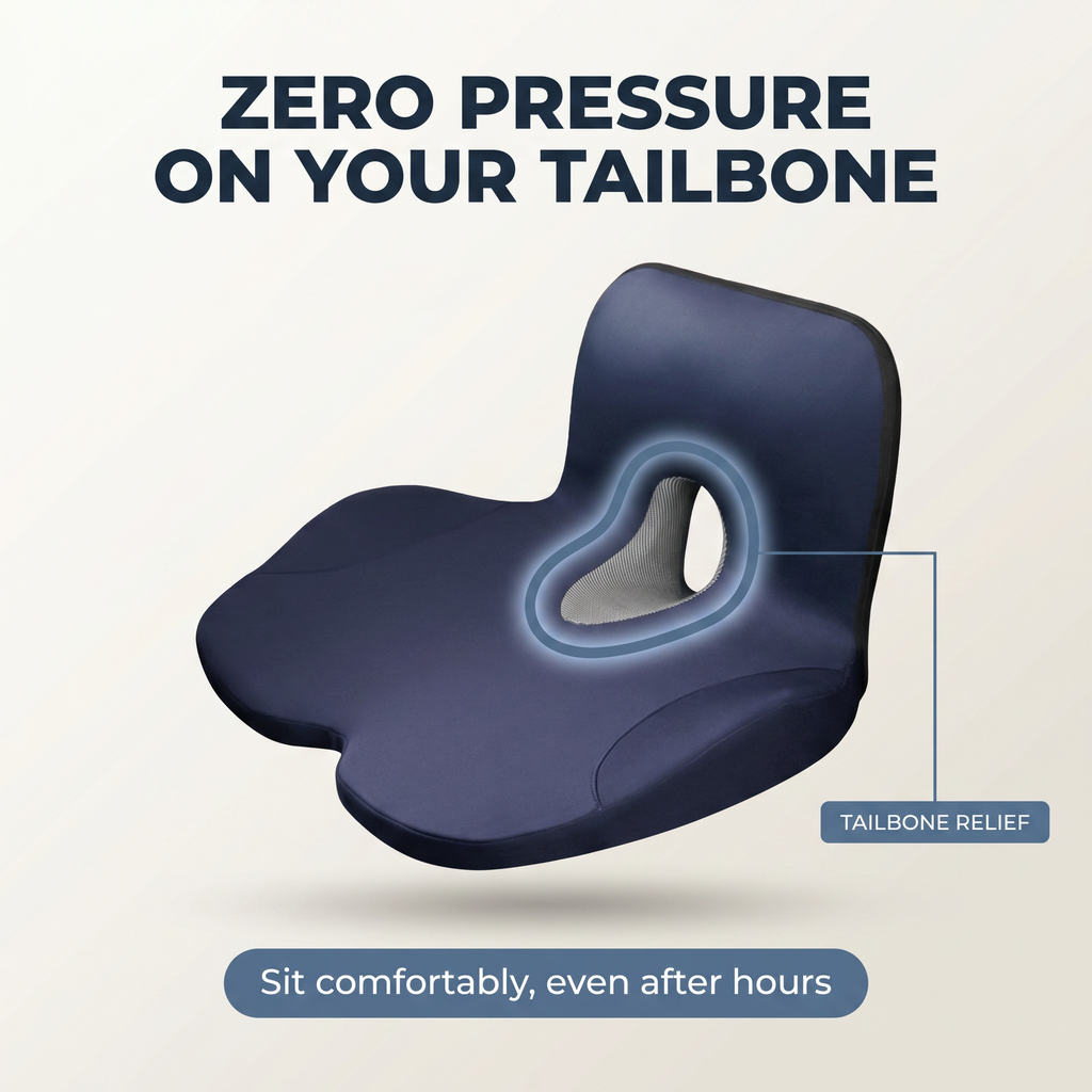 Memory Foam Chair Cushion with Lumbar Back Support – Non-Slip Office Seat Pad, 47x27cm – DreamTone